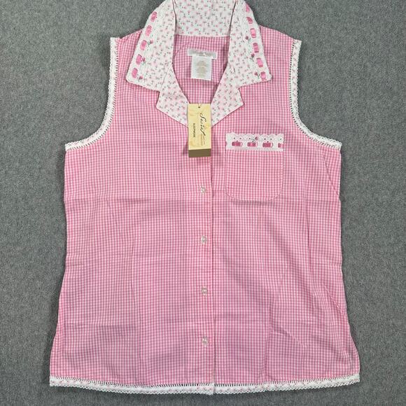 Secret Treasures Gingham Pajama Top Women's Small Pink Cottagecore Sleeveless - Picture 1 of 7